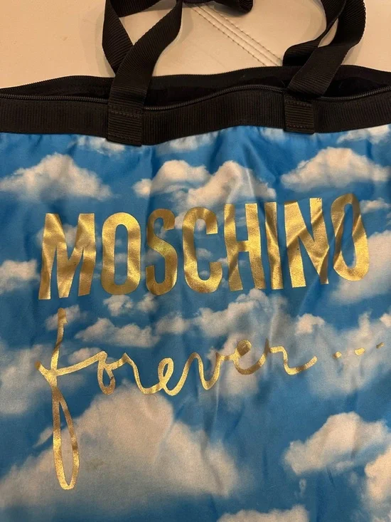 Moschino Blue Cloud Print Tote with Gold Logo and Black Handles - Picture 2 of 6